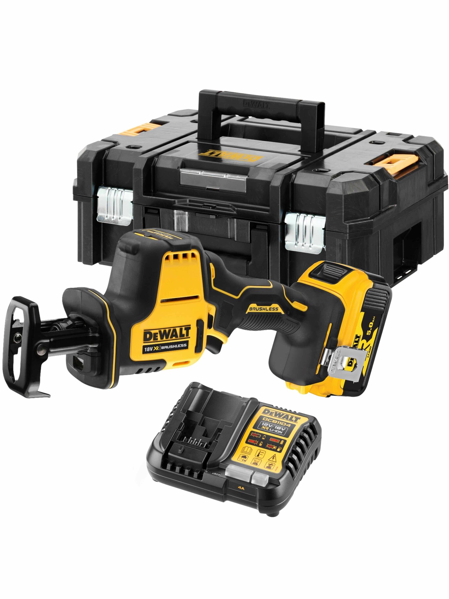 Аккумуляторная сабельная пила DEWALT DCS369P1T, 18 В, 2800 ход/мин, 16 мм, с АКБ 5 Ач и ЗУ, в кейсе TSTAK