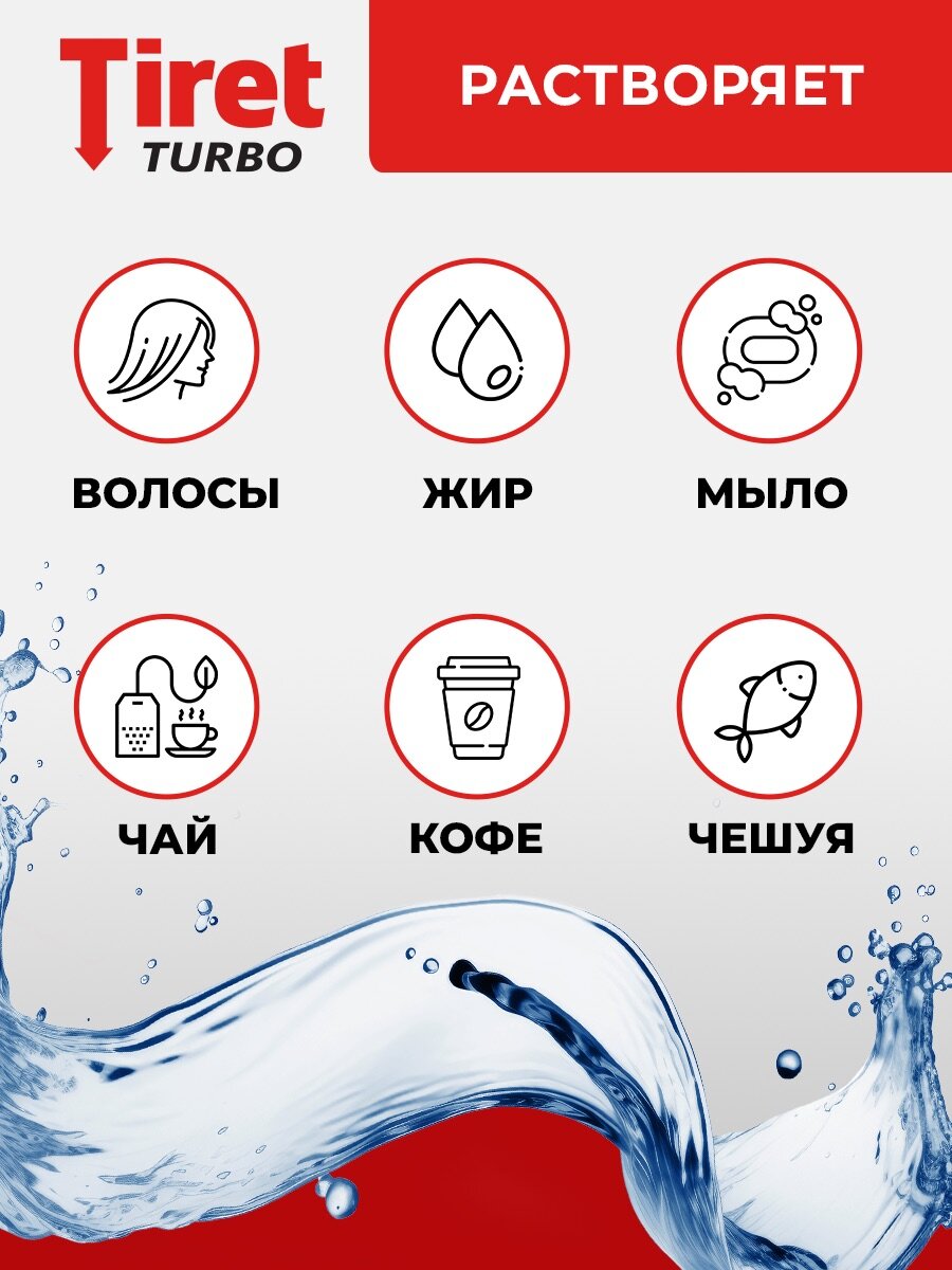 Средство от засоров Tiret Turbo, для прочистки канализационных труб, антизасор, 1 л — фото 1