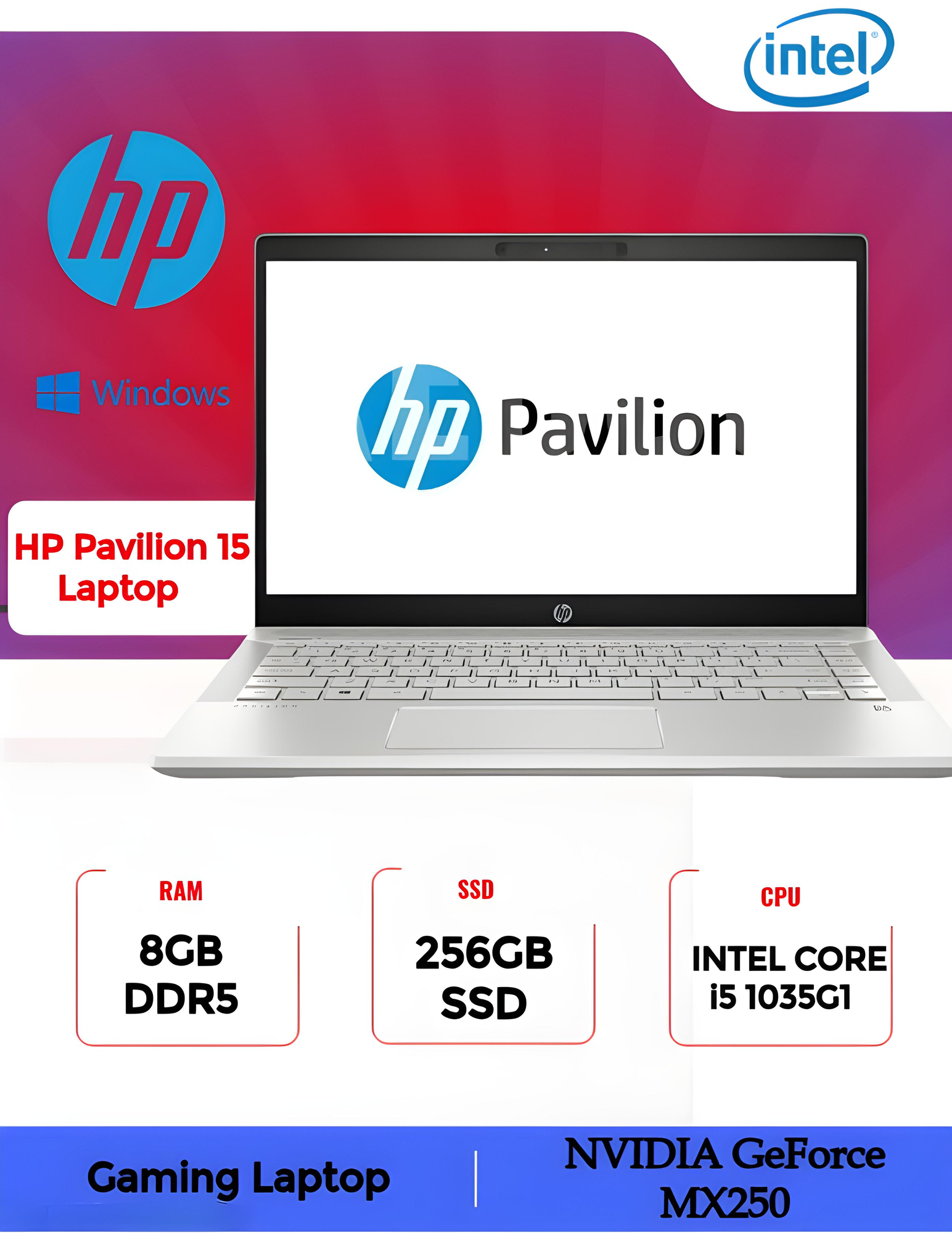 Ноутбук HP Pavilion 15-cs3018 / i5 1035G1 / 8GB / SSD 256GB / GeForce MX250 2GB / 15.6", серый