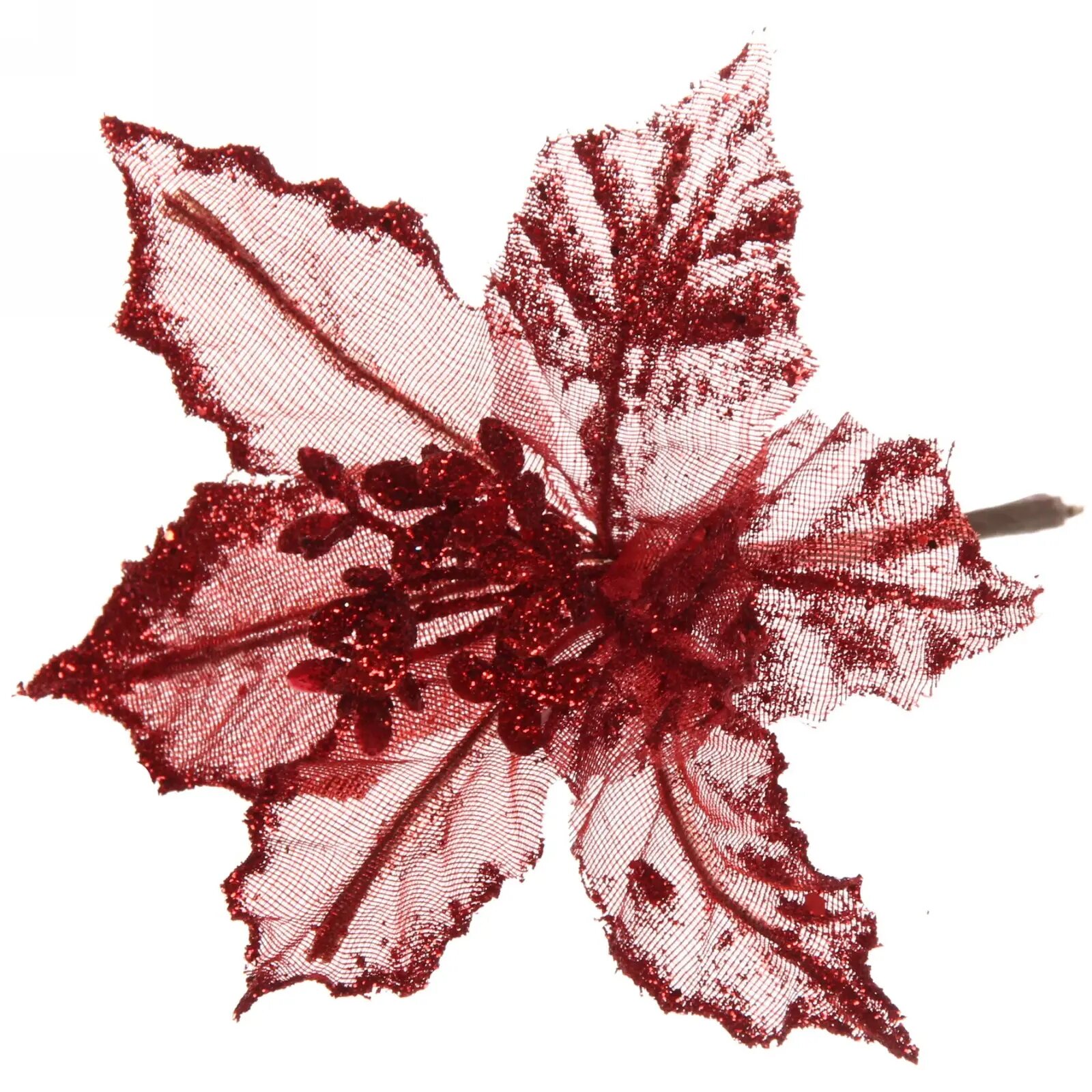 Украшение новогоднее «Пуансеттия-Вуаль» 15 см красный блестящий эффект для декора