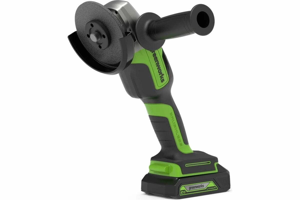 Аккумуляторная угловая шлифовальная машина Greenworks GD24AG, 24V бесщеточная c 1хАКБ 2 Ач и ЗУ, в сумке