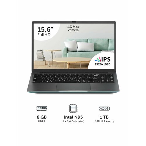 Ноутбук Azerty RB-1558 (15.6" IPS 1920x1080, Intel N95 4x1.7Ghz, 8Gb DDR4, 1Tb SSD)