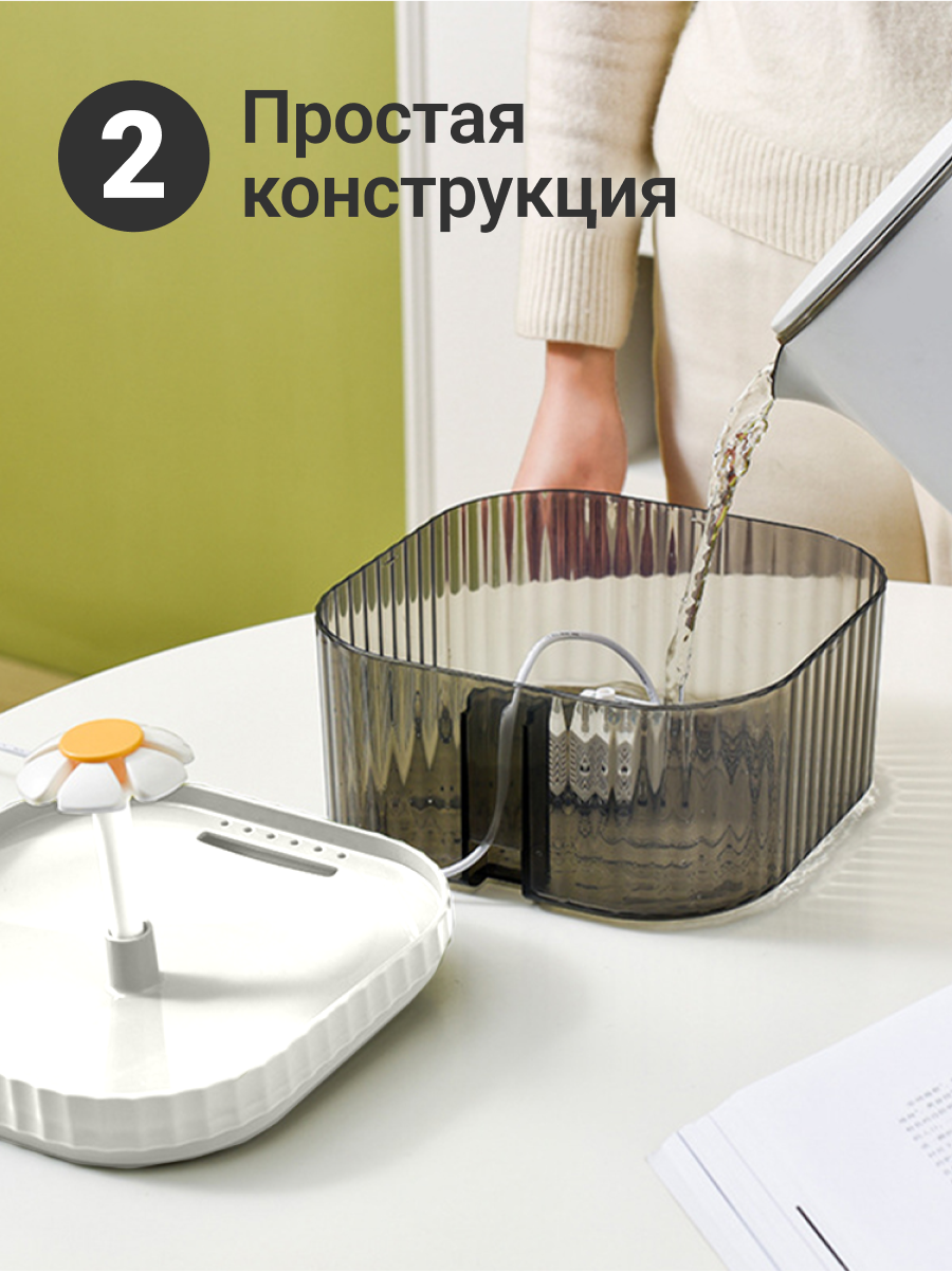 Автоматическая поилка, Фонтан для кошек, собак ZOOWELL PW-109/BW с подсветкой, черно-белый, 2,5л — фото 1