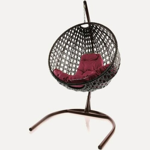 Изображение товара Подвесное кресло кокон M-group круг люкс с ротангом коричневое+бордовая подушка