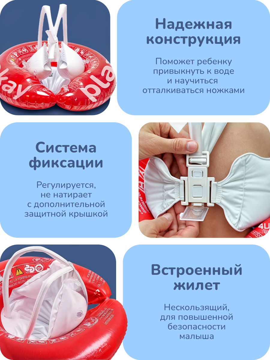 Круг для плавания PlayOkay, надувной, ПВХ, для мальчиков и девочек, от 0 до 5 лет — фото 1