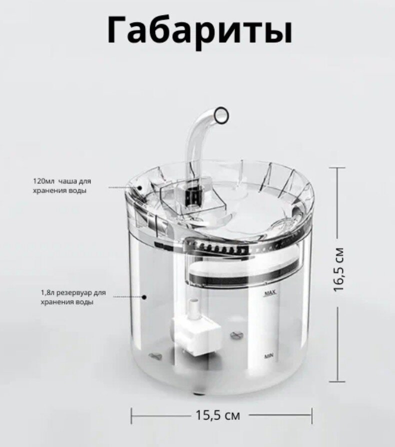 Картинки Поилка "Фонтан", для кошек и собак, прозрачная , пластик, 1,8 л, от USB