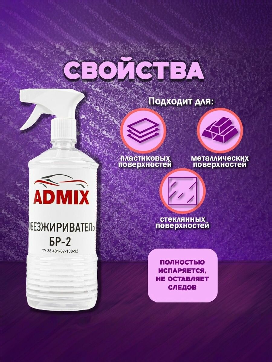 Растворитель-обезжириватель ADMIX БР-2, универсальный, для авто, прозрачный, 1л — фото 1