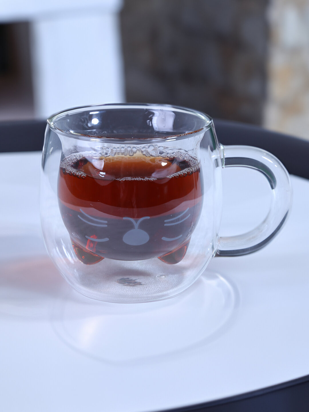 Чашка с ручкой, кружка, 280 мл, в виде котика , с двойным дном