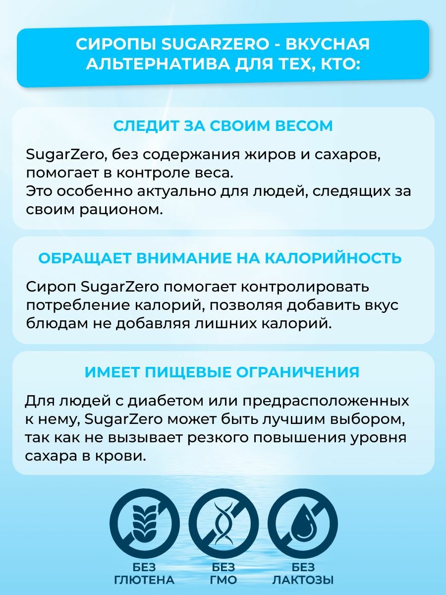 SUGARZERO Сироп без сахара для похудения, низкокалорийный, диетический, 320 мл, вкус Кокос — фото 1