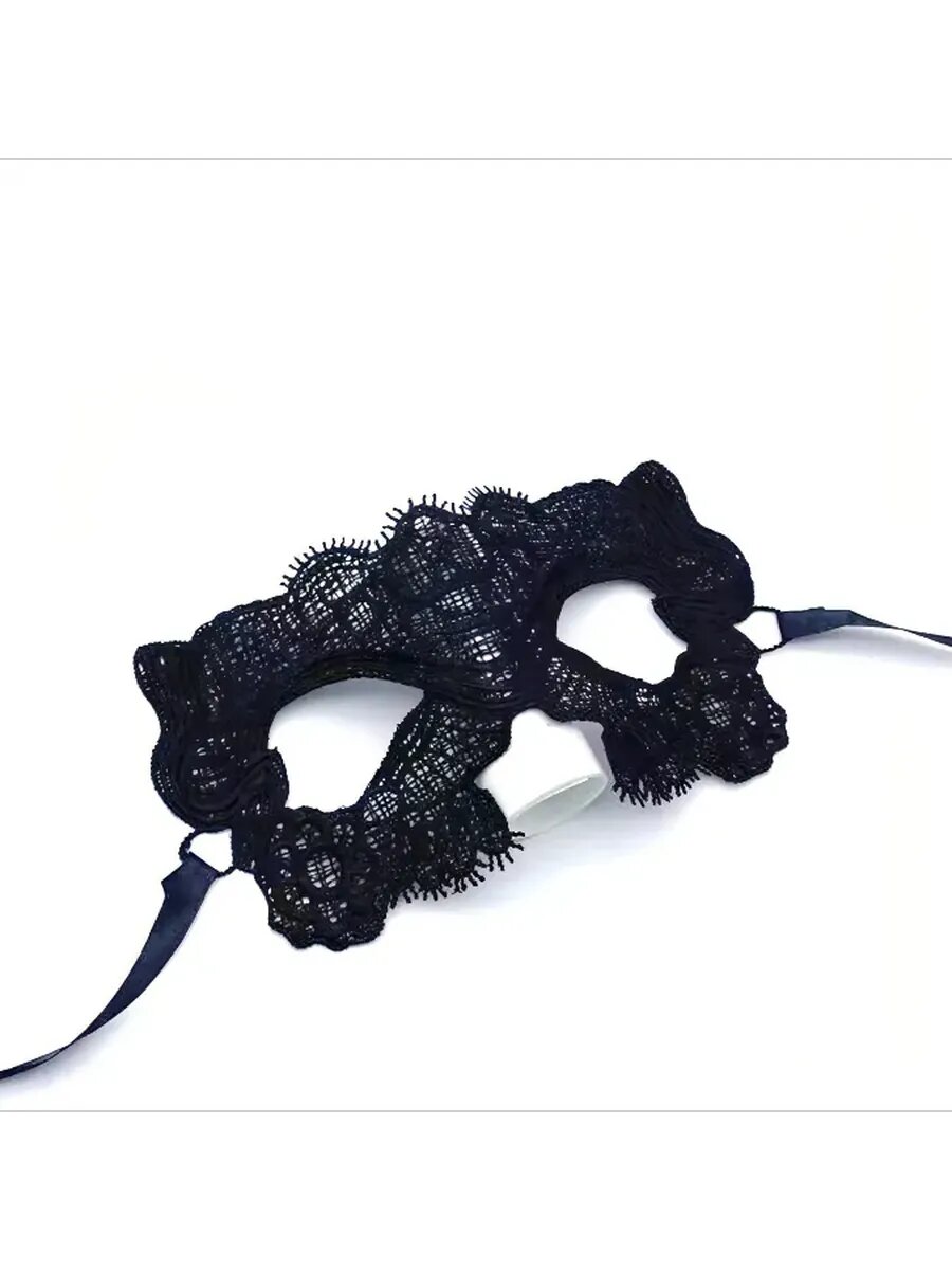 Карнавальная черная маска с кружевным орнаментом «Рожки» 1 шт.
