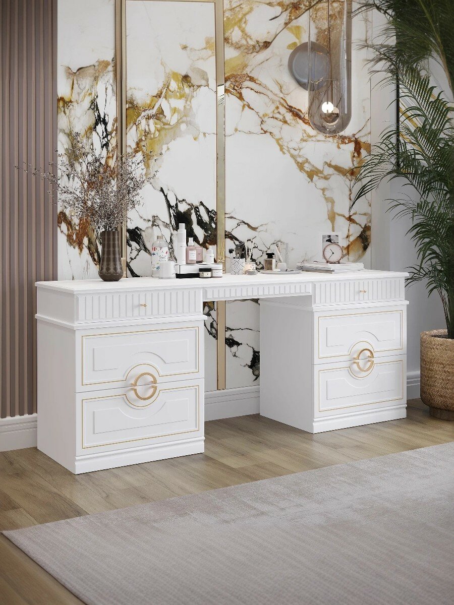 Туалетный столик для спальни с ящиками Вилла, 180х47х75 см, Белый