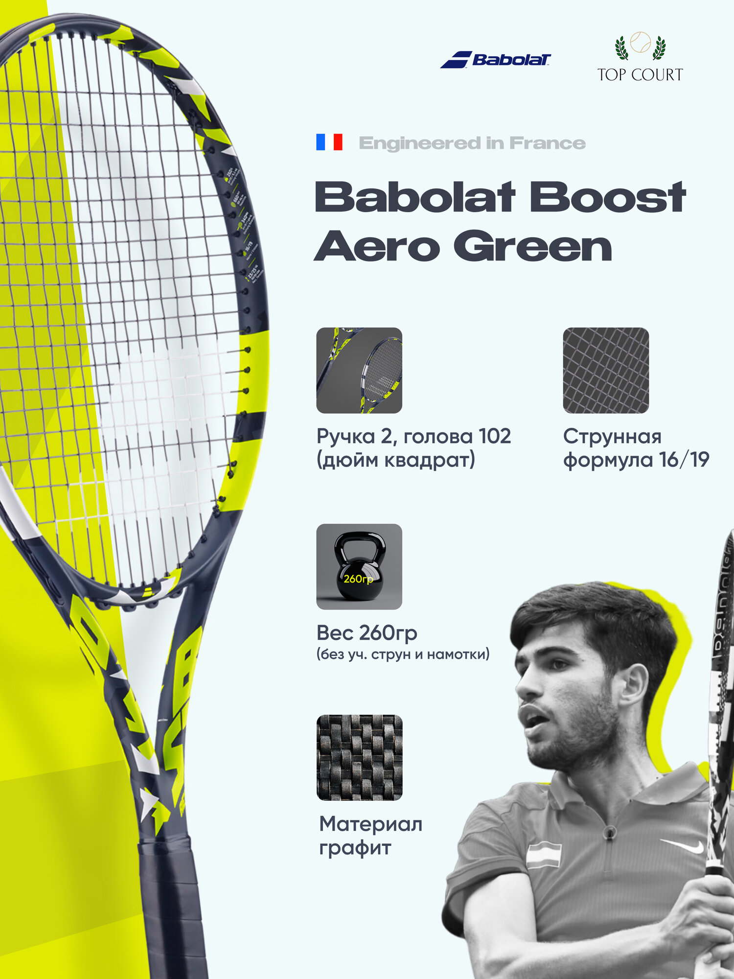 Ракетка для большого тенниса Babolat Boost Aero Green (Ручка 2)