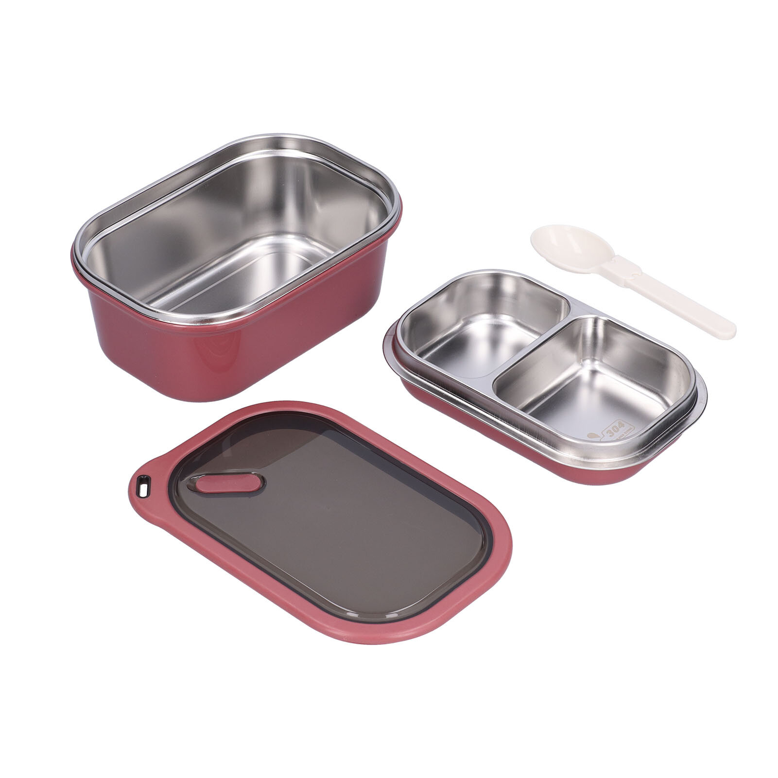 1.2L Stainless Steel Bento Box Doublelayer LeakProof Sealed Food Container Storage for School Picnic(Red )