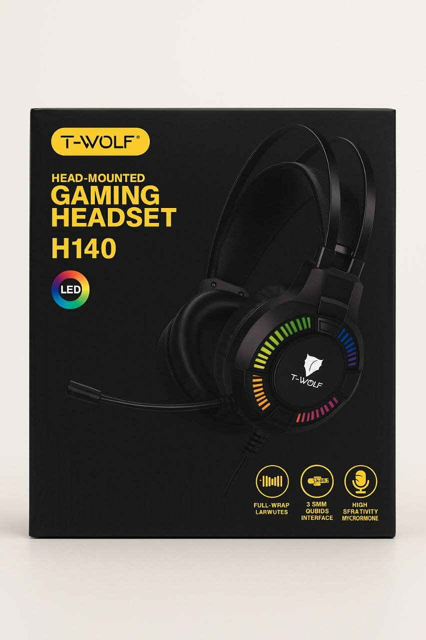 Игровые наушники T-Wolf RGB подсветка , чувствительный микрофон, черный