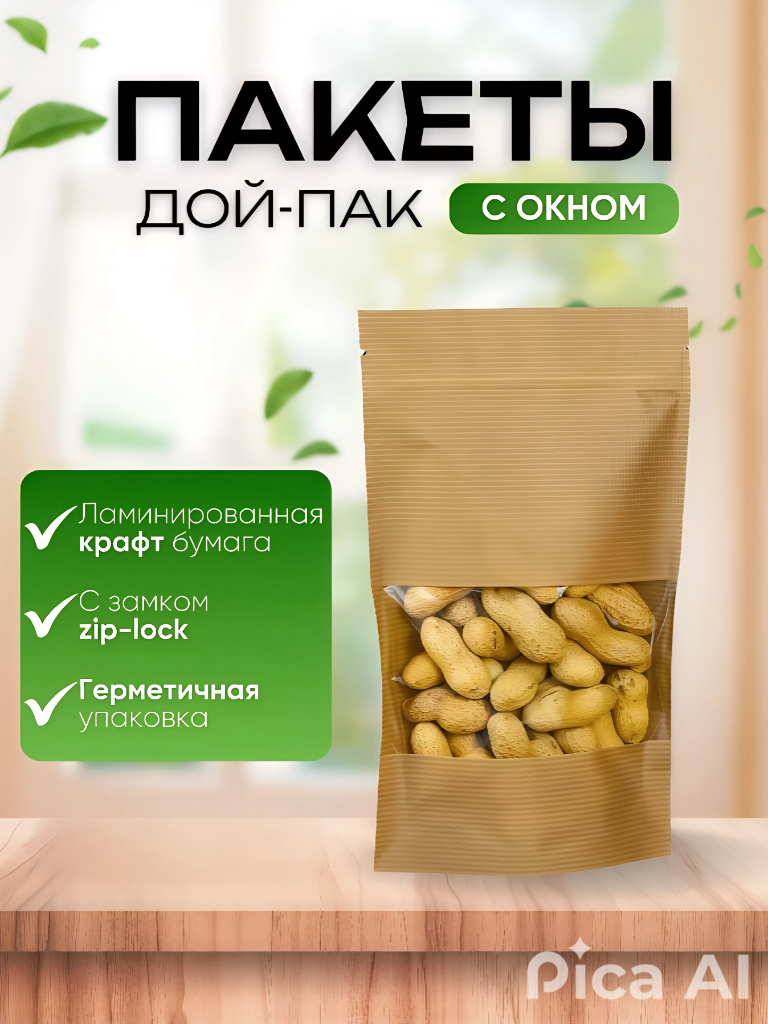 Пищевые фасовочные крафт пакеты с зип- лок замком для хранения, Многоразовые сумки