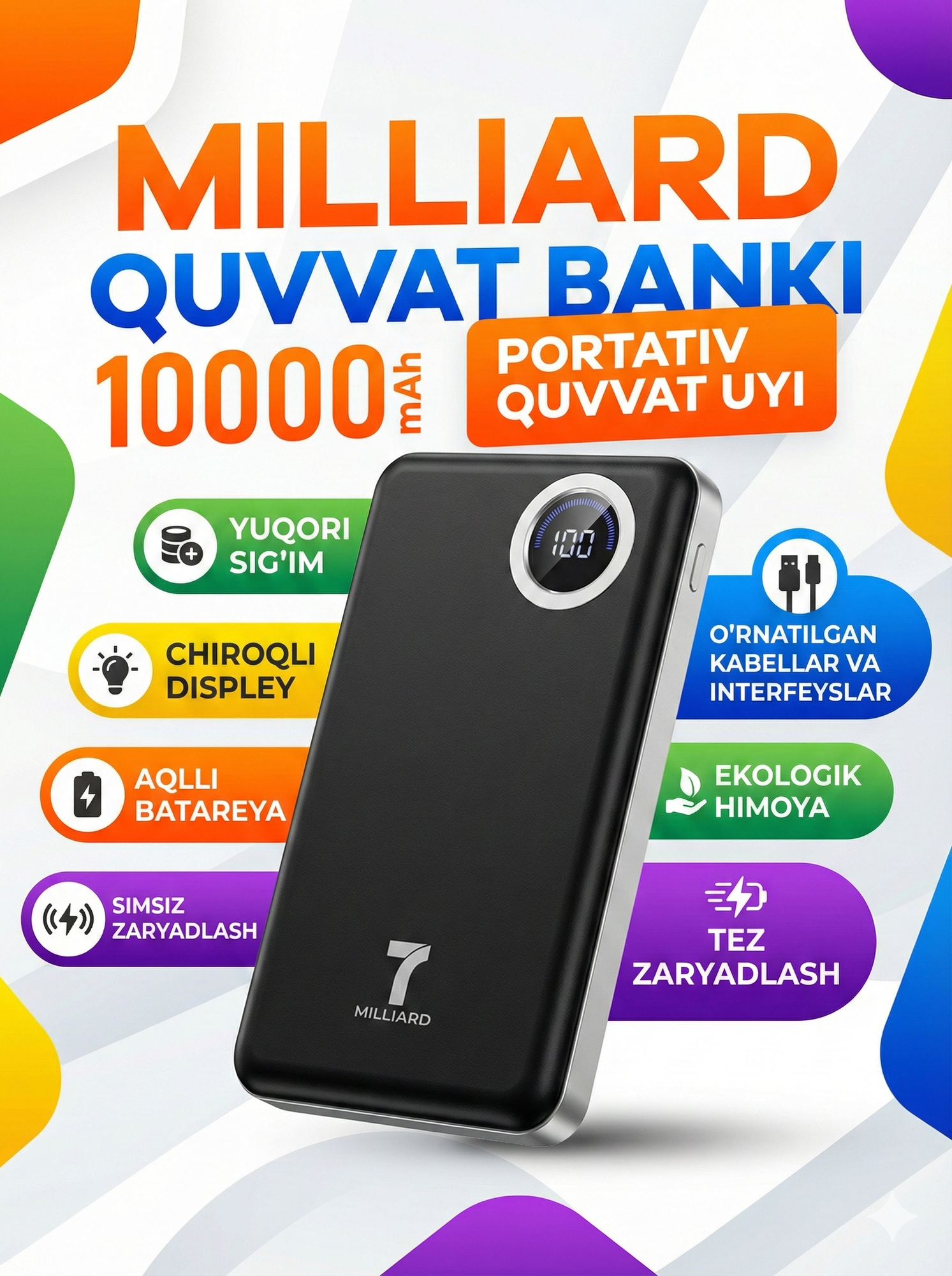 Power Bank 7 Milliard Magnetic 10000mAh — Беспроводная зарядка MagSafe + PD Fast Charge