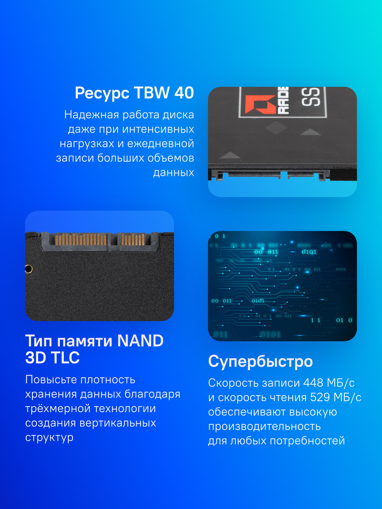 SSD накопитель AMD Radeon R5 R5SL128G 128ГБ, 2.5", SATA III, SATA — фото 1
