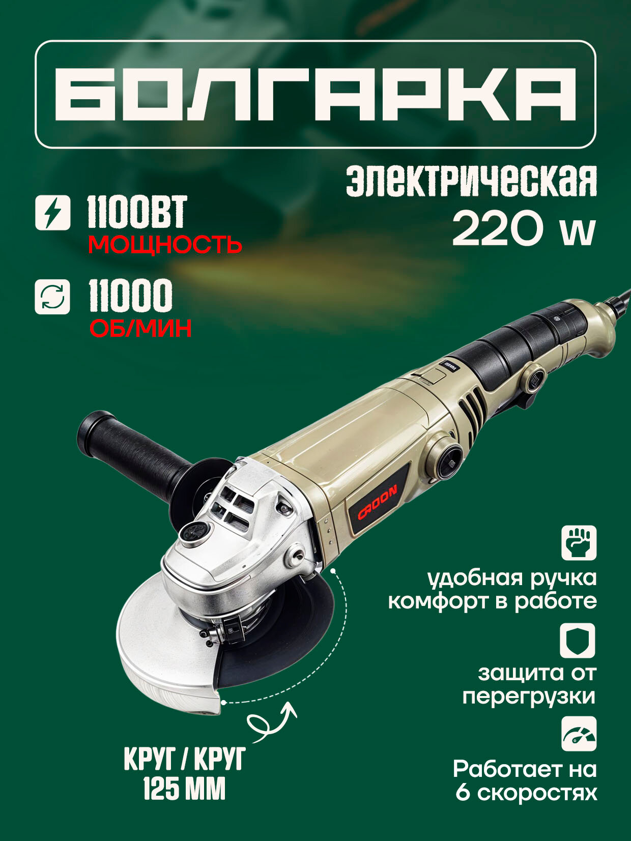 Болгарка электрическая шлифовальная машинка угловая 125 мм Crown
