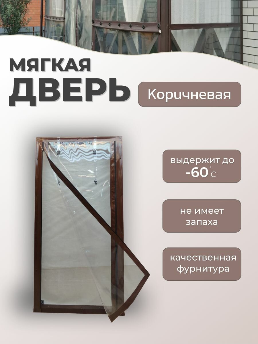 Мягкое окно-дверь с двумя молниями по краям и ремешками для сворачивания (коричневый кант) 210х130 см