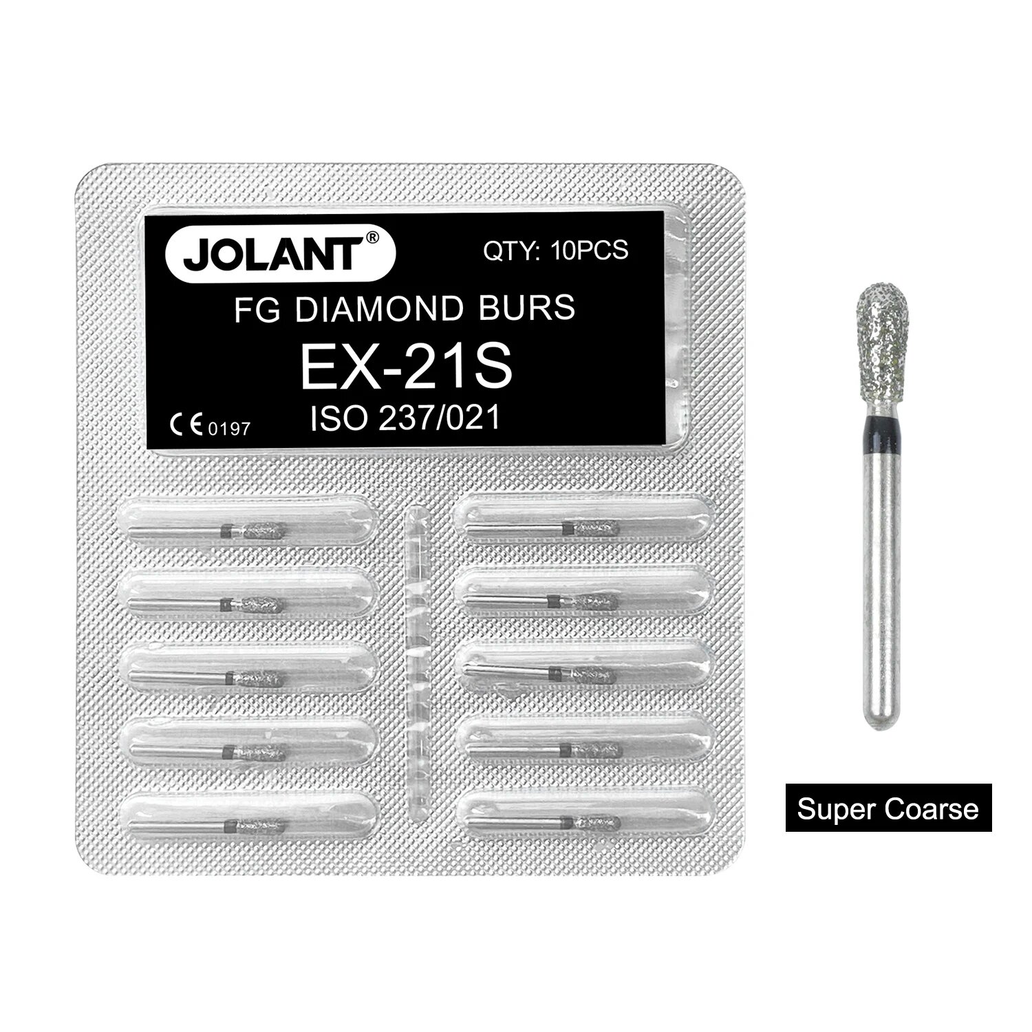 Стоматологические алмазные боры JOLANT FG 1,6 мм, набор из 10 штук, 10pcs EX-21S