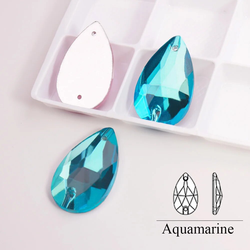 Стразы стекло JIN для рукоделия Aquamarine 11x18mm 28pcs