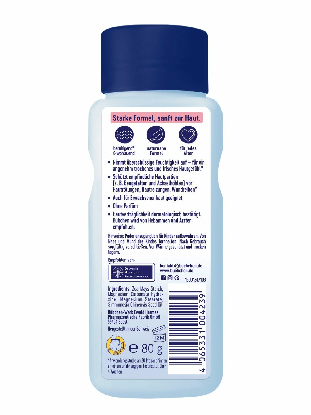 Детская присыпка Bubchen SOS, без отдушек, для чувствительной кожи, гипоаллергенная, 80г — фото 1