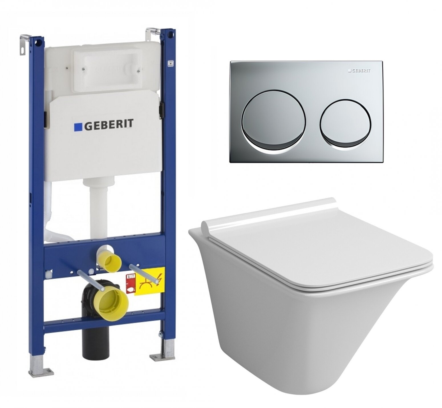 Комплект 3 в 1 инсталляция Geberit Duofix + Унитаз подвесной Grossman GR-4413S + кнопка хром