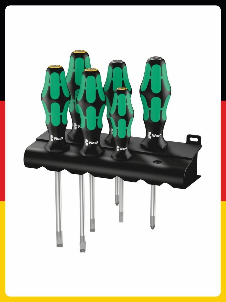 Набор отверток Wera 334/355/6 Rack Kraftform Plus Lasertip + Rack, 6 предметов
