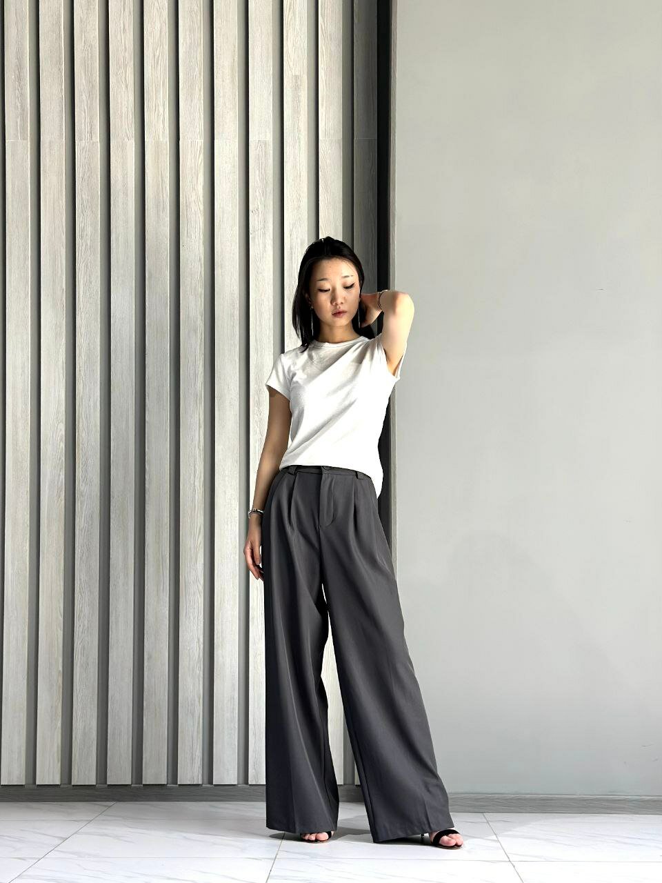 Брюки классические INK Серый, бордовый, чёрный, размер L, чёрный — фото 1