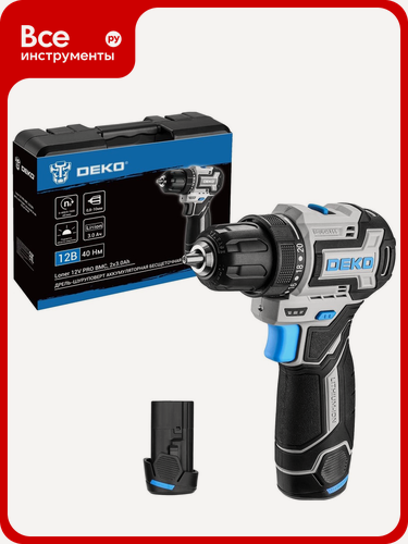 Изображение товара Аккумуляторная бесщеточная компактная дрель-шуруповерт DEKO Loner 12V PRO в кейсе, 12В, 2x3.0Ач 085-1011