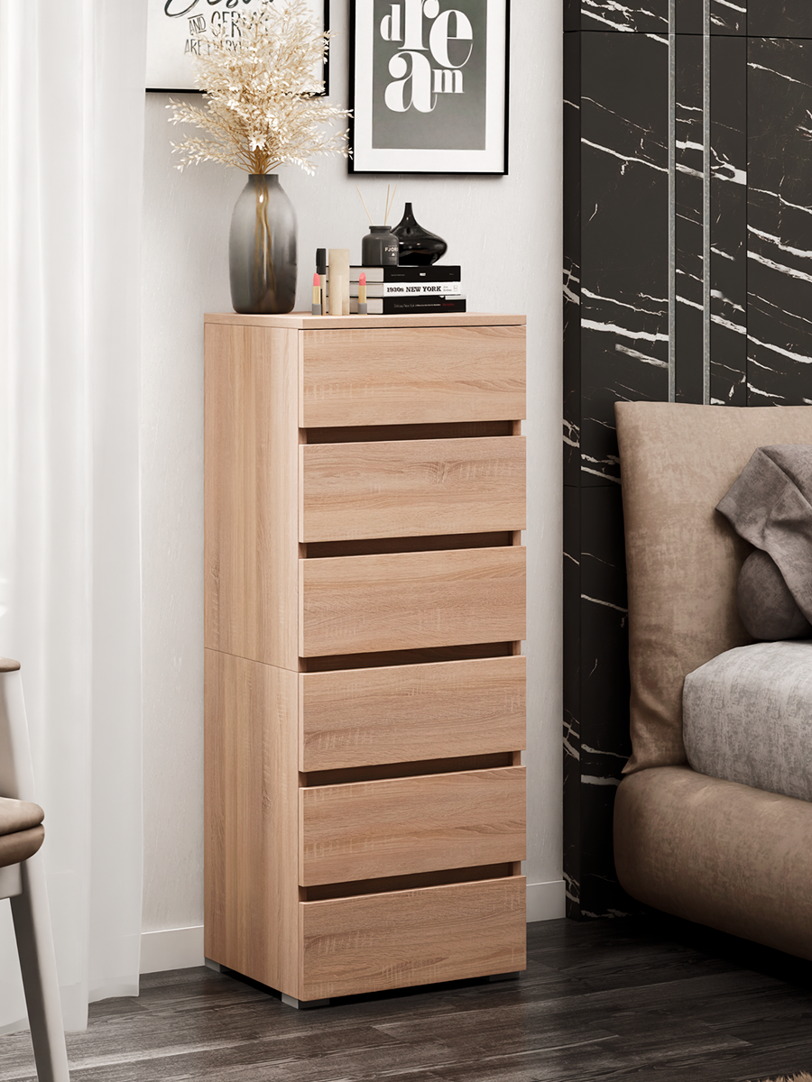 Комод MFMaster Vitto-53, дуб сонома, 6 выдвижных ящиков, без ручек, ЛДСП