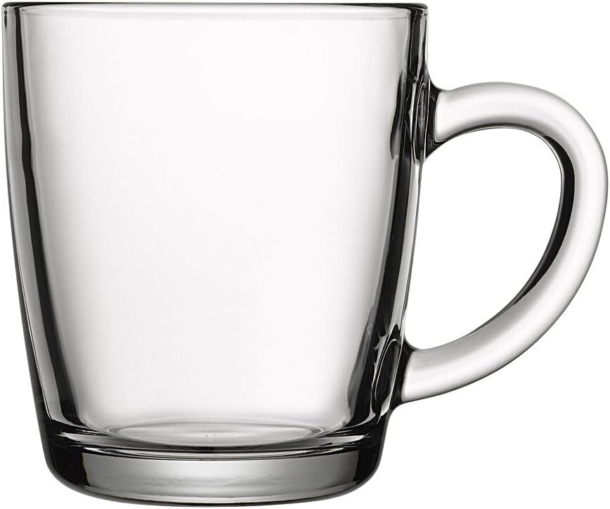Кружка PASABAHCE BASIC BROWNS 55531‑BR, закалённое стекло, объём 350 мл, с ручкой, 1 шт, прозрачная