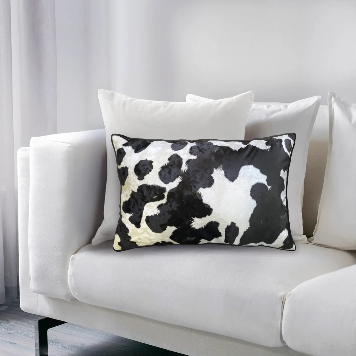 Подушка "Корова", декоративная, 30х50 см, двусторонняя, водонепрониц, чёрная