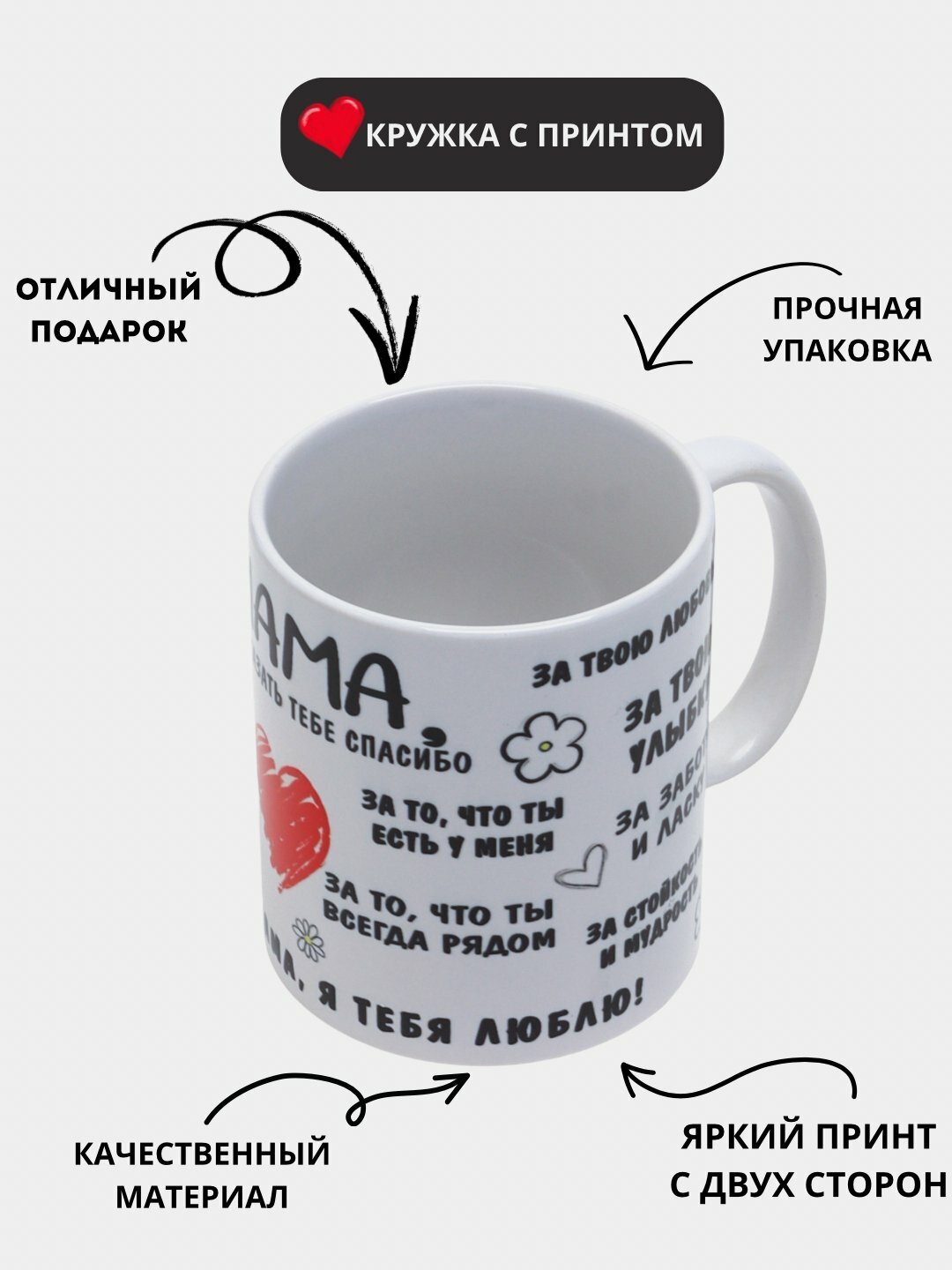 Кружка с принтом для мамы, бабушки, папы, дедушки, белая, керамическая и отлично подходит для подарка, друзьям и близким