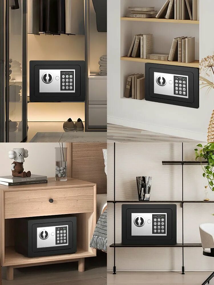 Изображение Сейф для денег и документов с электронным замком и ключей, черный, 17 x 23 x 17 см