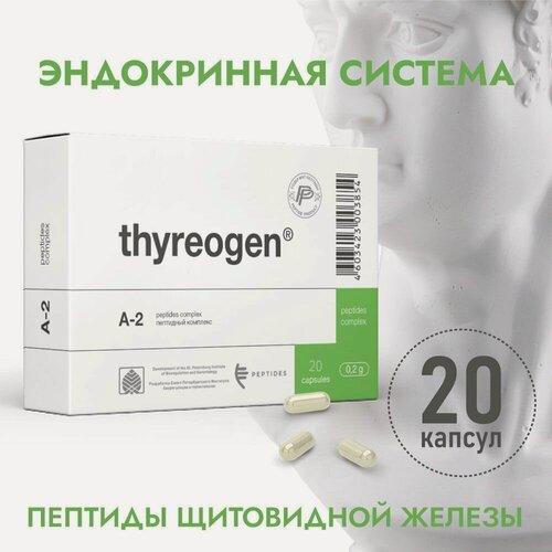 Изображение товара Тиреоген для щитовидной железы (Пептиды Хавинсона), 20 капсул, негормональный препарат для эндокринной системы, при гипотириозе и гипертиреозе, БАД
