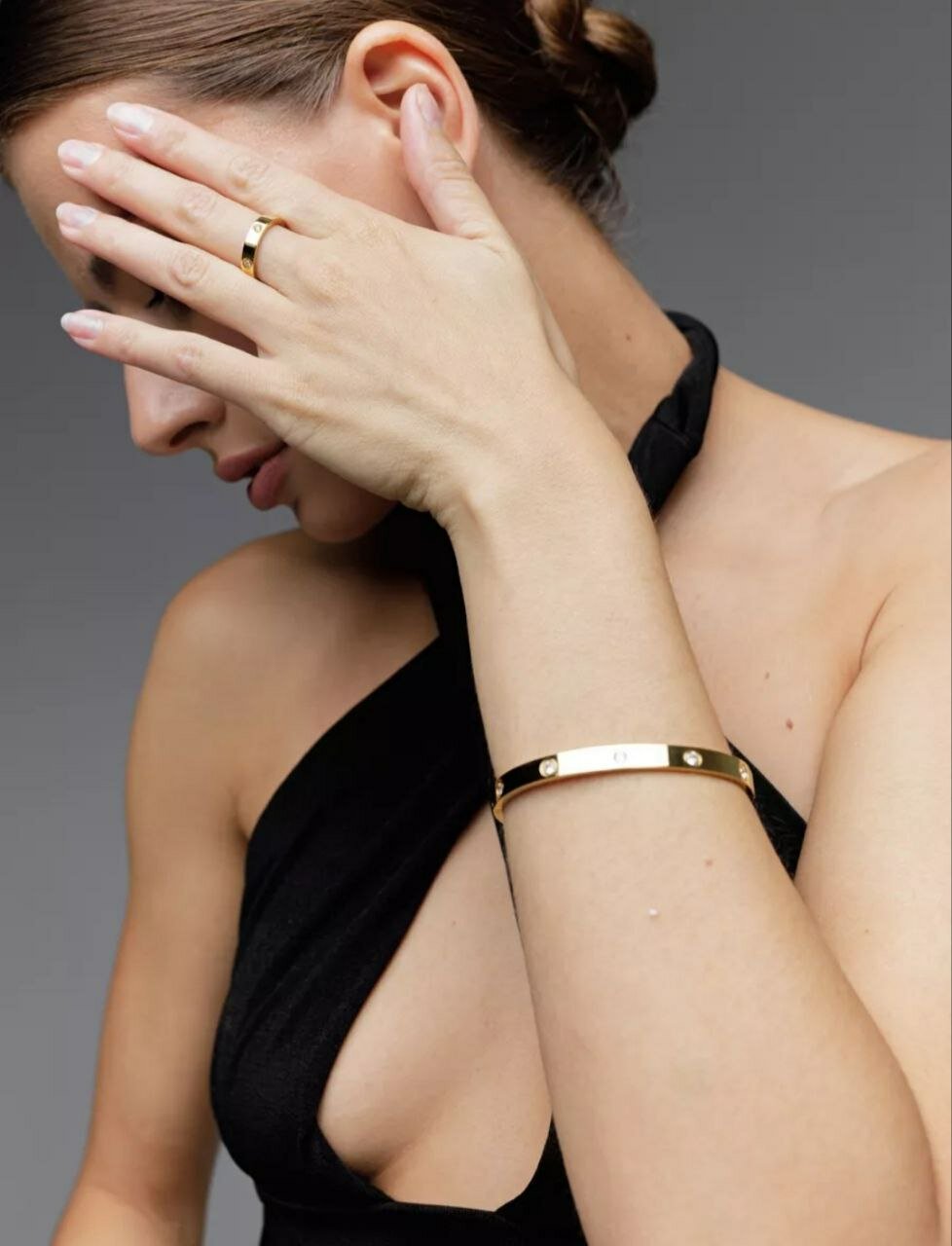 Комплект бижутерии, размер кольца 17, размер браслета 20 см, размер колье/цепочки 18 см, золотистый — фото 1