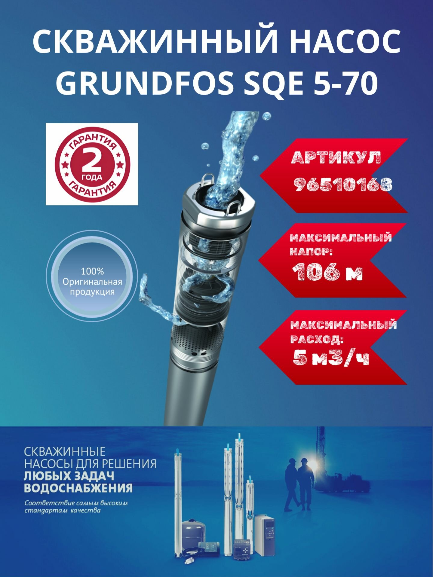 Насос скважинный Grundfos SQE 5-70 центробежный нержавеющая сталь