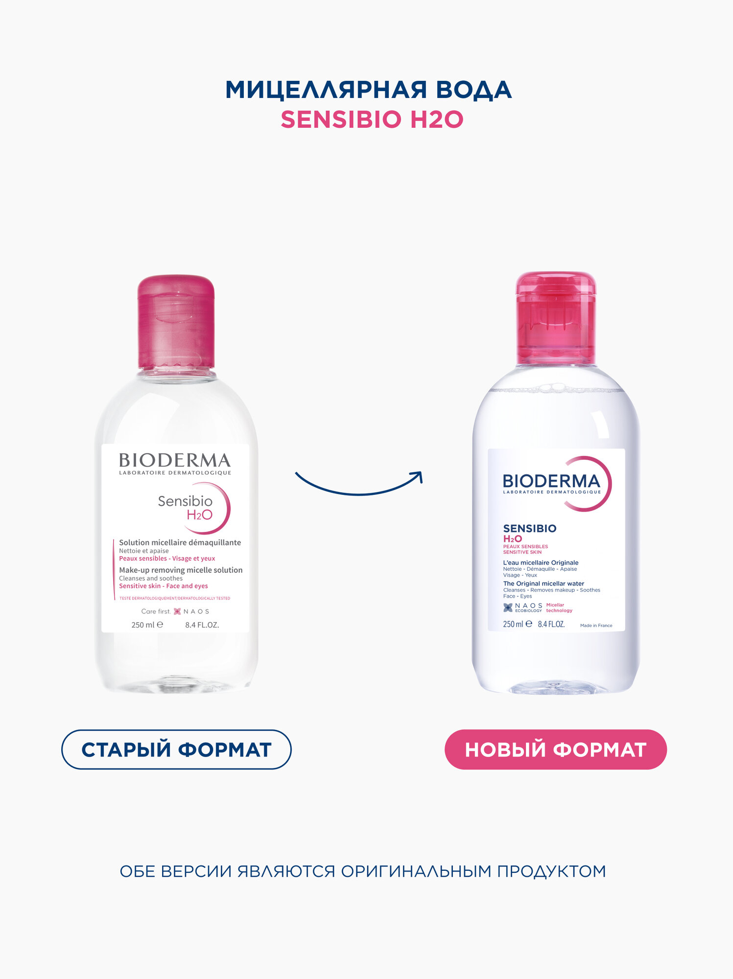 BIODERMA Sensibio H2O Мицеллярная вода для очищения нормальной и чувствительной кожи лица, 250 мл — фото 1