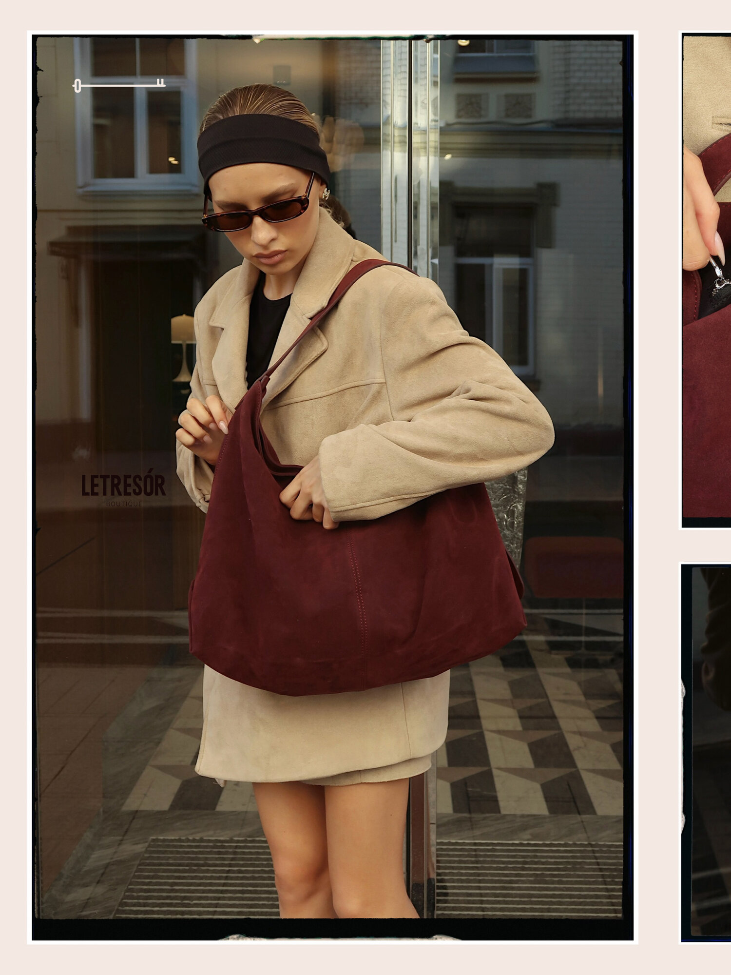 Сумка хобо LE TRESOR, фактура бархатистая, винный — фото 1