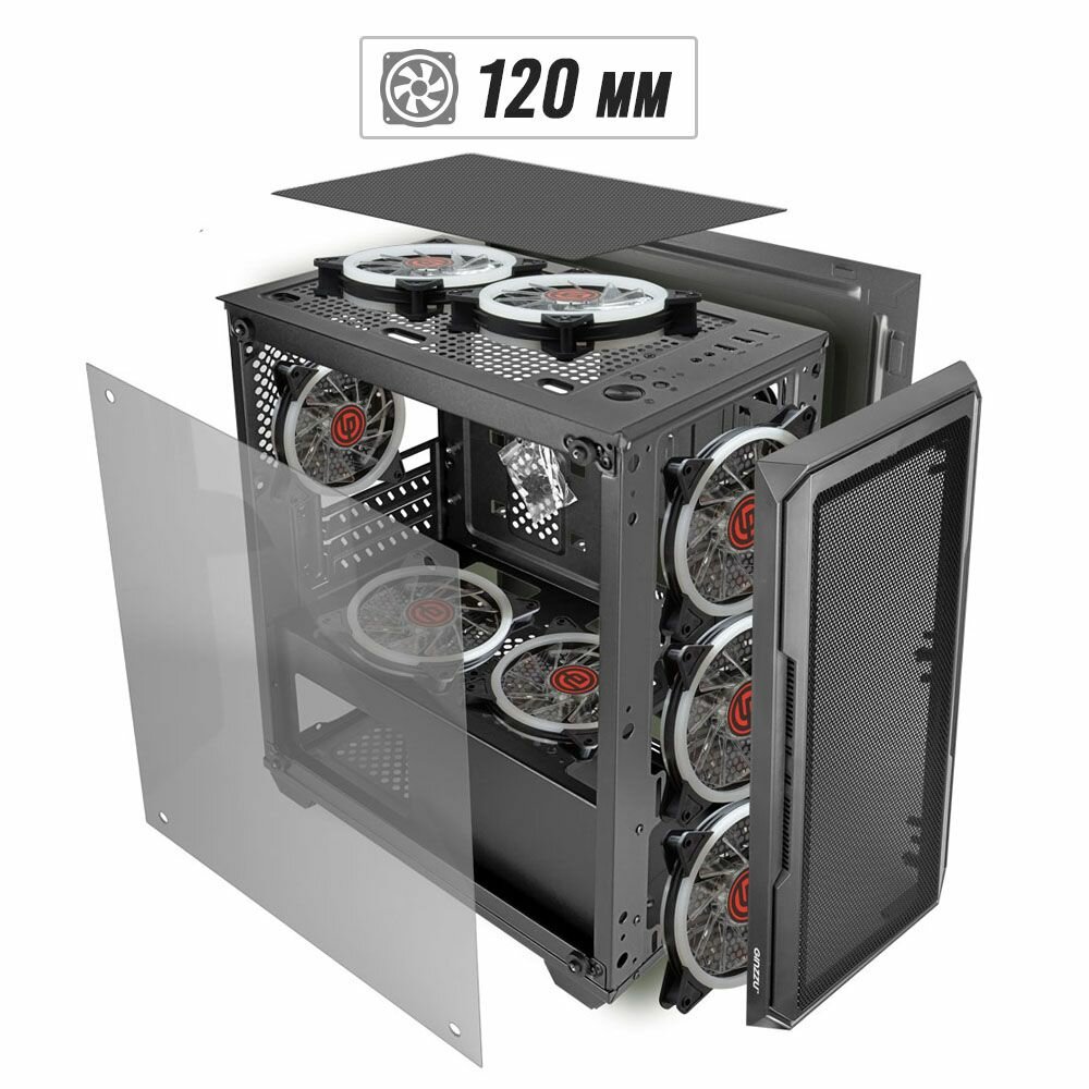 Корпус Ginzzu CL680 mATX закаленное стекло боковая панель — фото 1