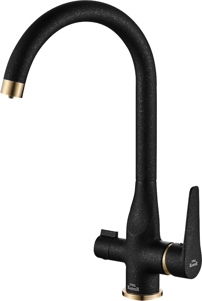 Смеситель для кухни Steel Hammer SH 910 Black Br с краном для питьевой воды  с поворотным изливом  бронзовый  черный  матовый  однорычажный  с керамическим картриджем