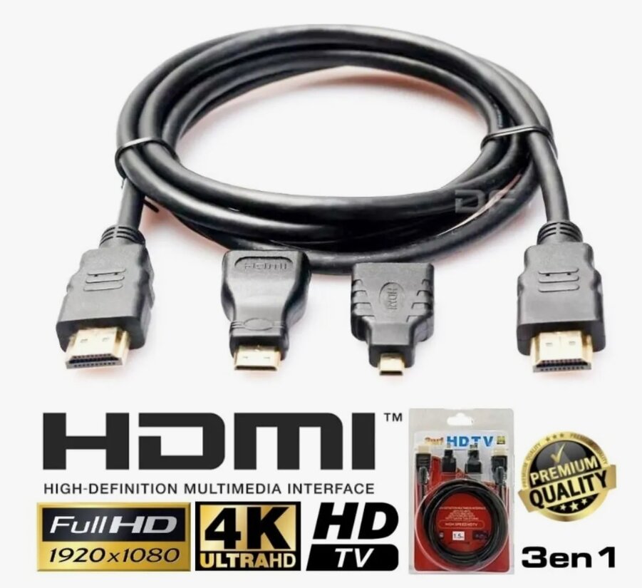 Набор HDMI кабелm 3в1 с адаптерами mini hdmi micro hdmi 1.5 м Full HD 4K блистер