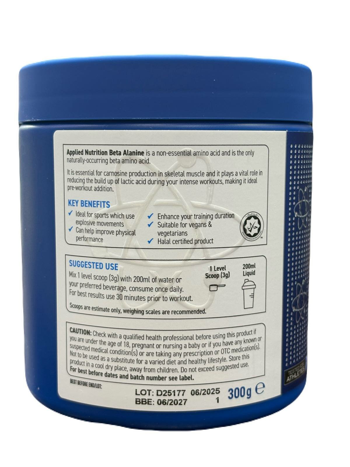 Пищевая добавка Applied Nutrition "Beta Alanine", 300 гр, без сахара, без жиров, без красителей — фото 1