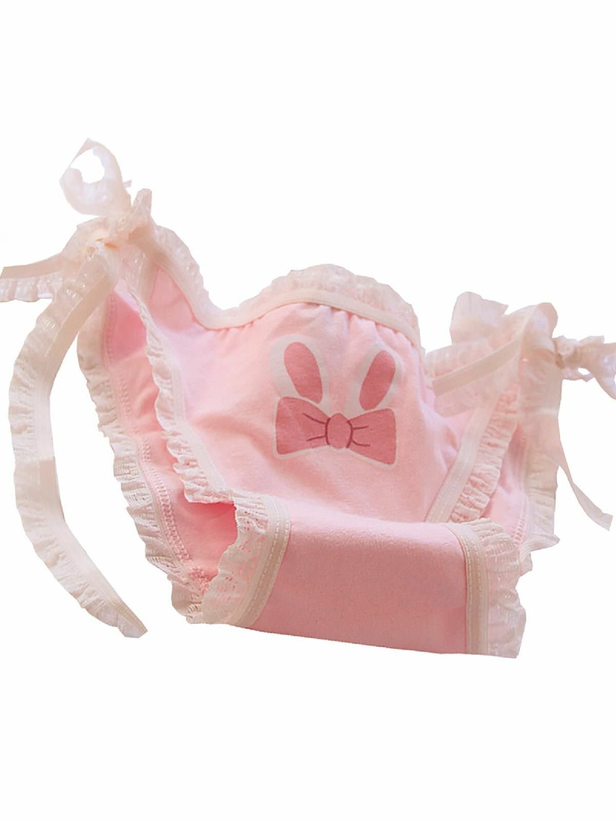 Мини трусики с кружевной отделкой и завязками в японском стиле, Кролик y