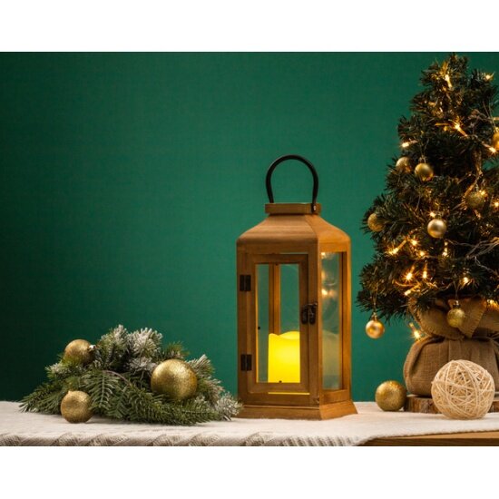 Фонарь декоративный Neon-night со свечкой корпус из дерева коричневый 15х15х38cм теплый белый