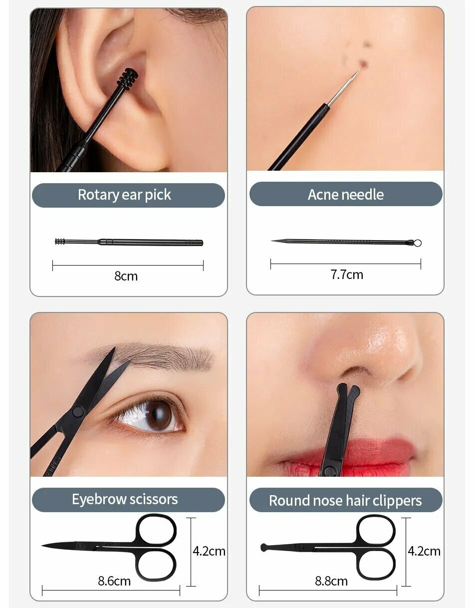 Маникюрные Наборы Xiaomi Набор маникюрных инструментов Xiaomi Mijia 12 предметов черный ультразвуковая чистка стерилизация кейс