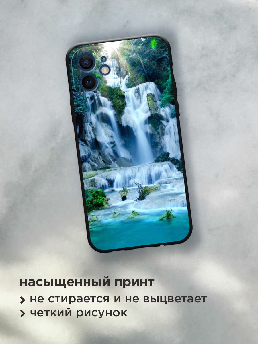 Черный матовый чехол на Apple iPhone 12 mini / Айфон 12 Мини с принтом "Водопад 8" — фото 1