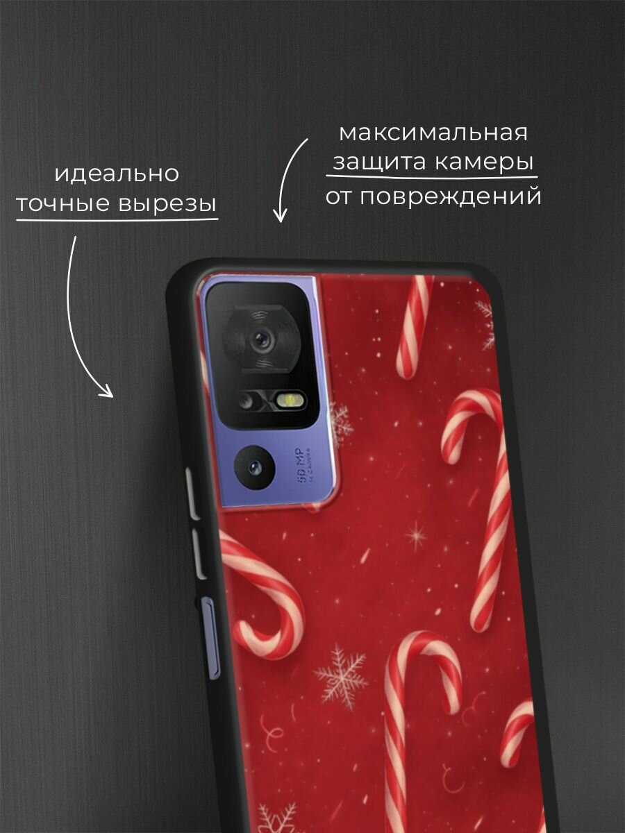 Черный матовый чехол на TCL 40 SE / ТСЛ 40 SE с принтом "Зимний леденец" — фото 1