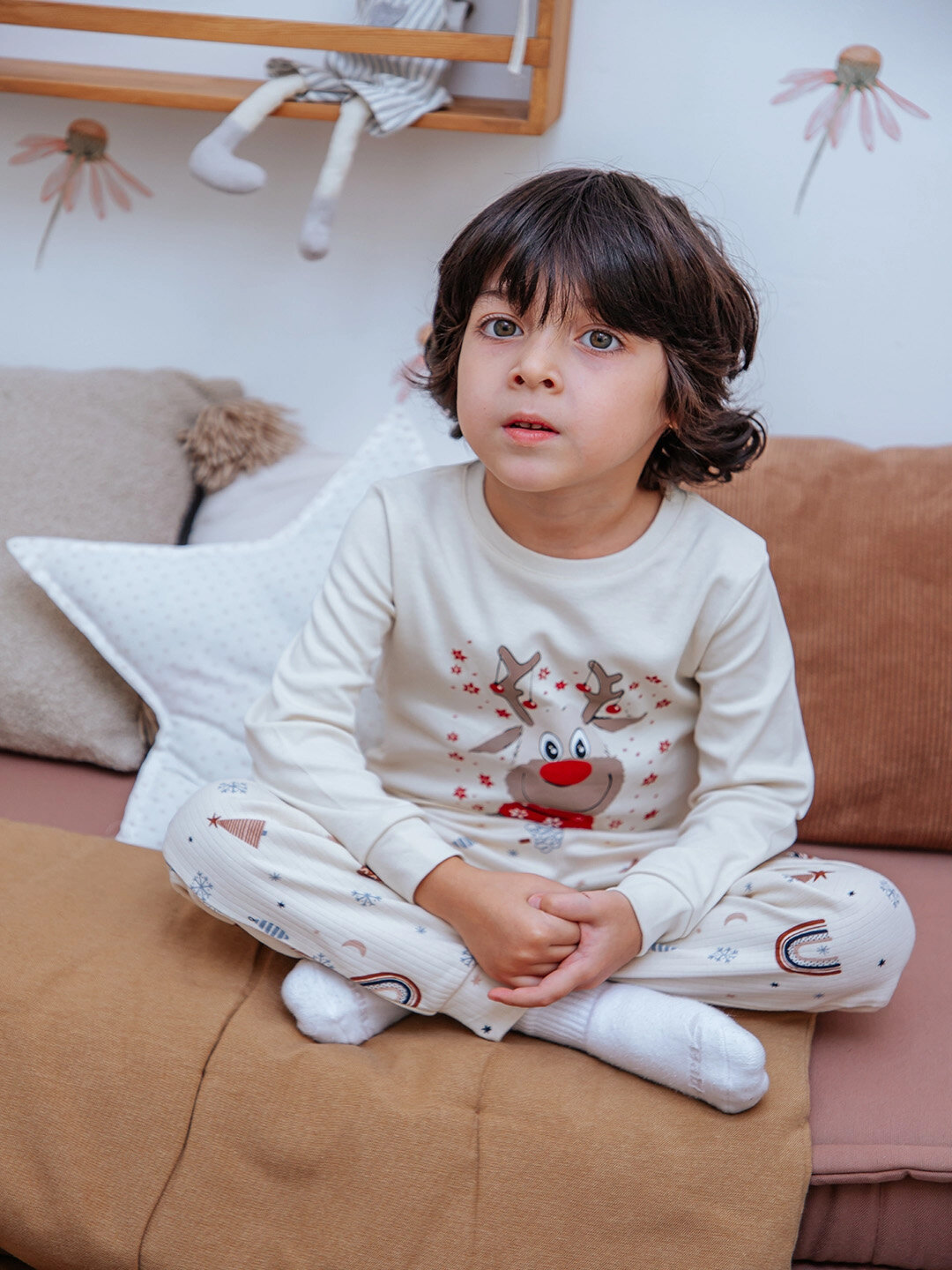 Пижама neo, размер 98, бежевый/красный — фото 1